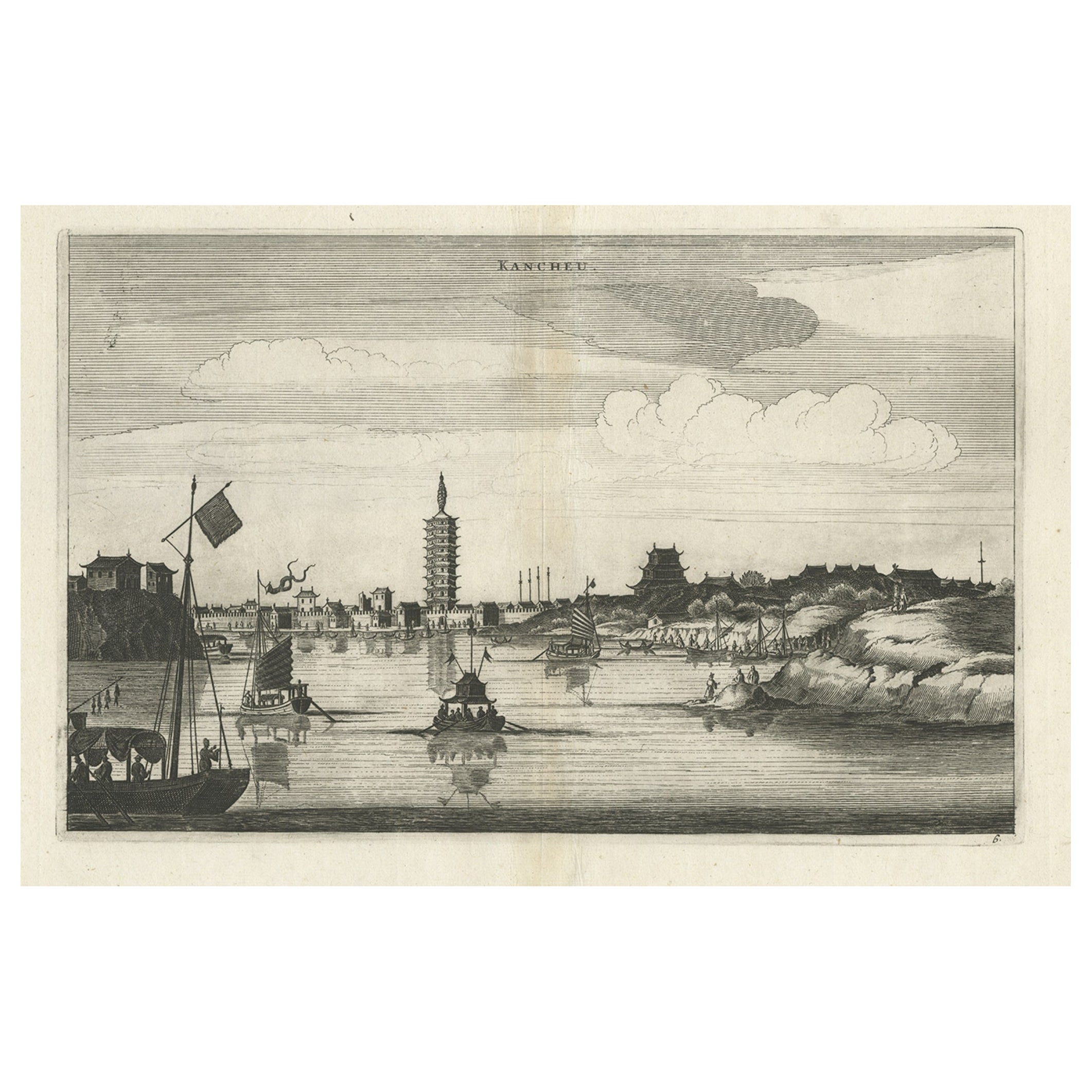 Antique Print of the City of Kancheu in China, 1668 For Sale