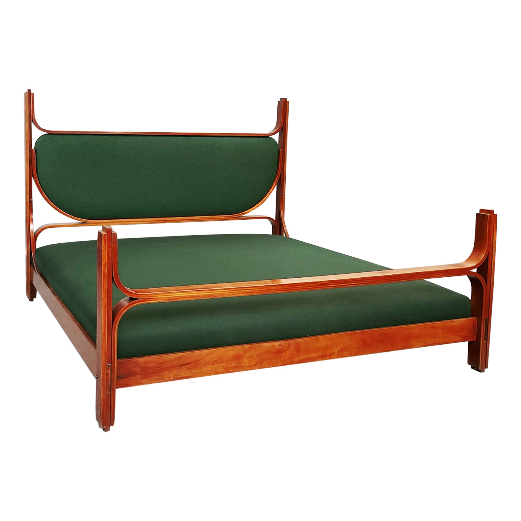 Italian midcentury Wooden and green fabric double bed L12 by Fulvio Raboni, 1959 For Sale