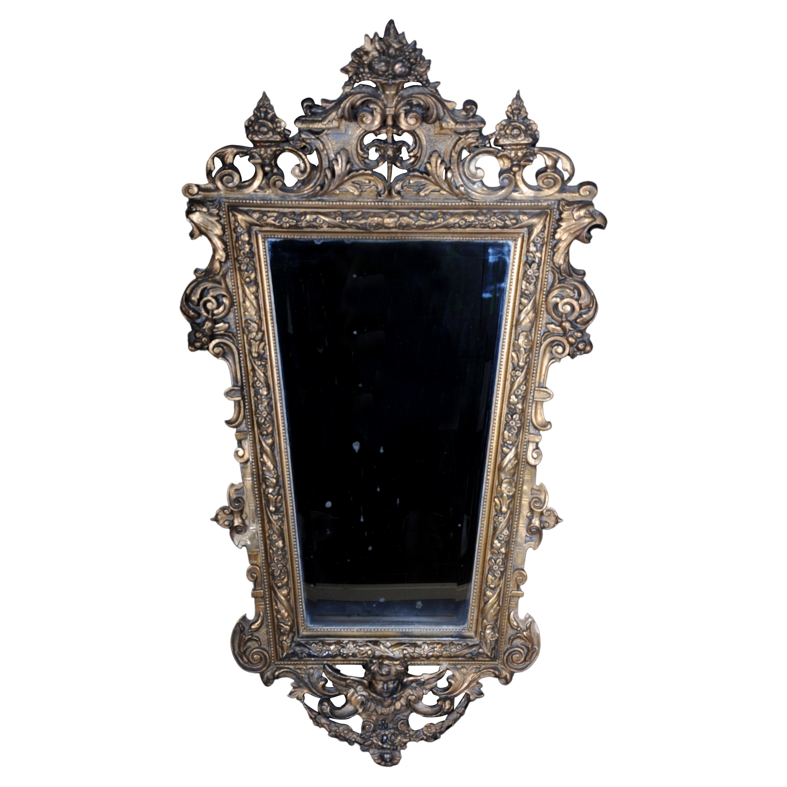Espejo de pared historicista en forma de diamante, dorado Alrededor de 1870