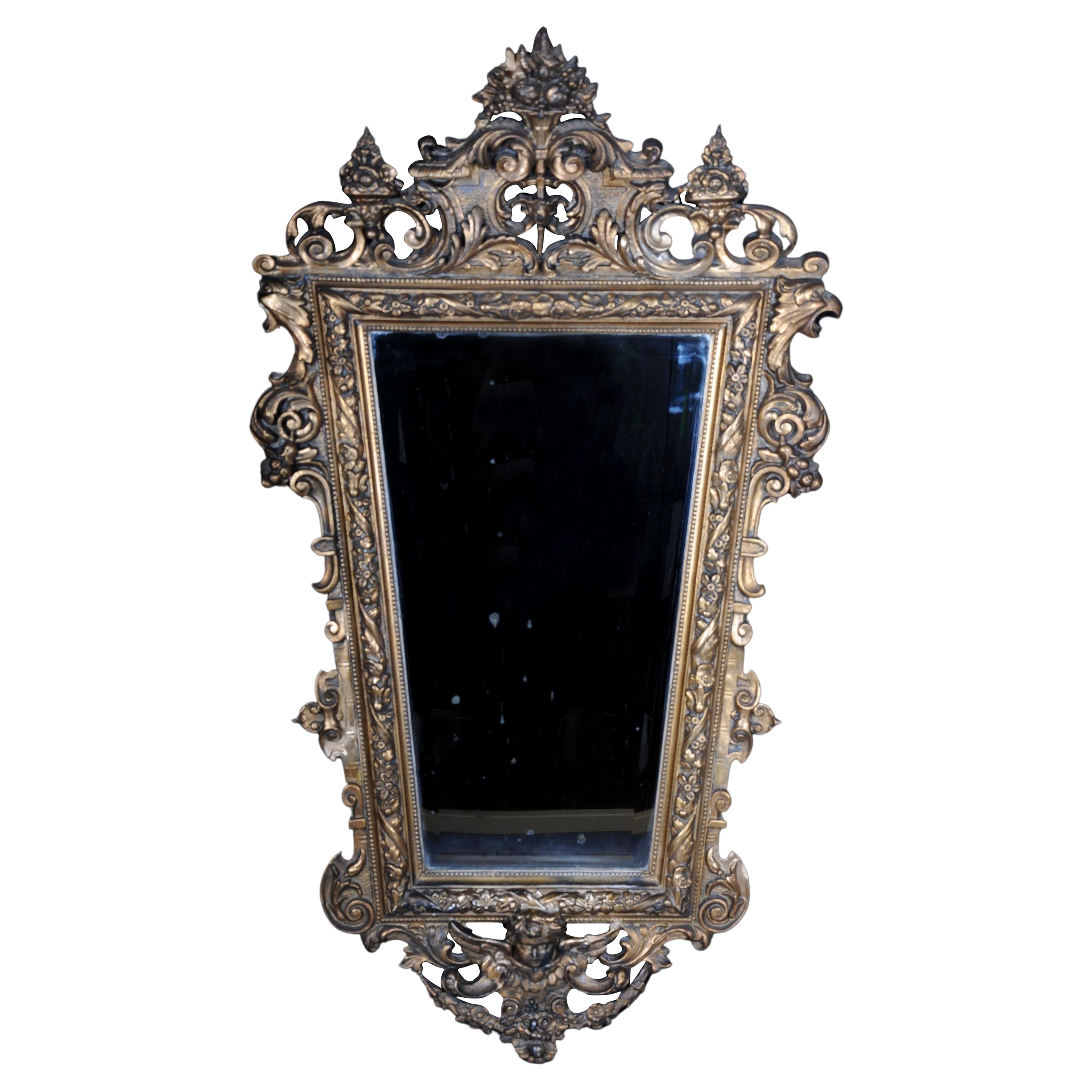 Diamond-Shaped Historicism Wall Mirror, Gold Around 1870