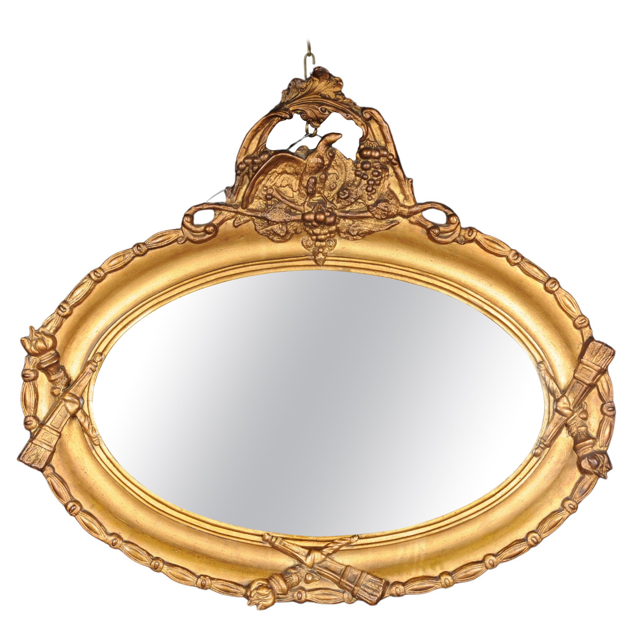 20th Century Beautiful Oval Wall Mirror, Gold For Sale