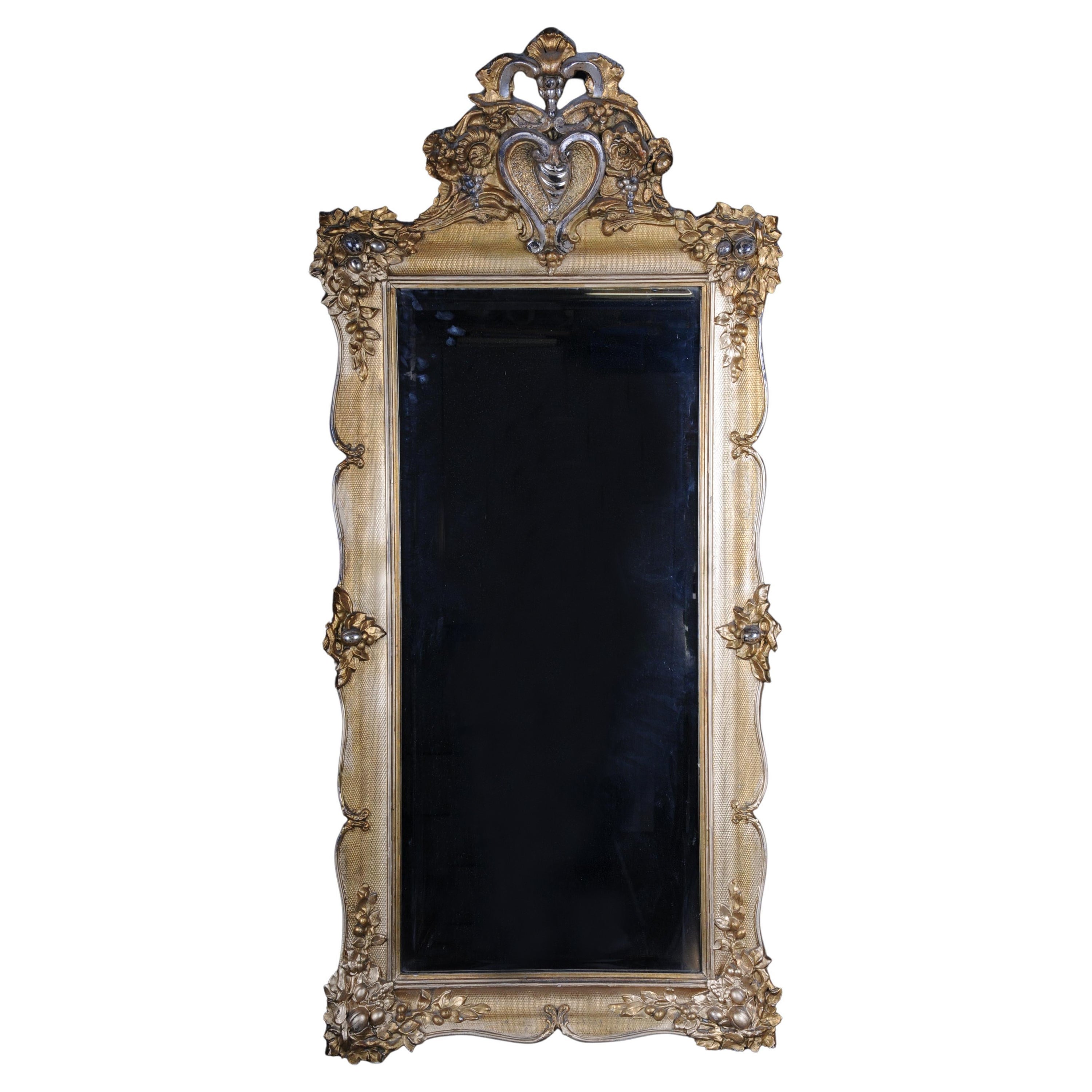 Precioso Espejo Histórico Antiguo, Alrededor de 1870, Dorado