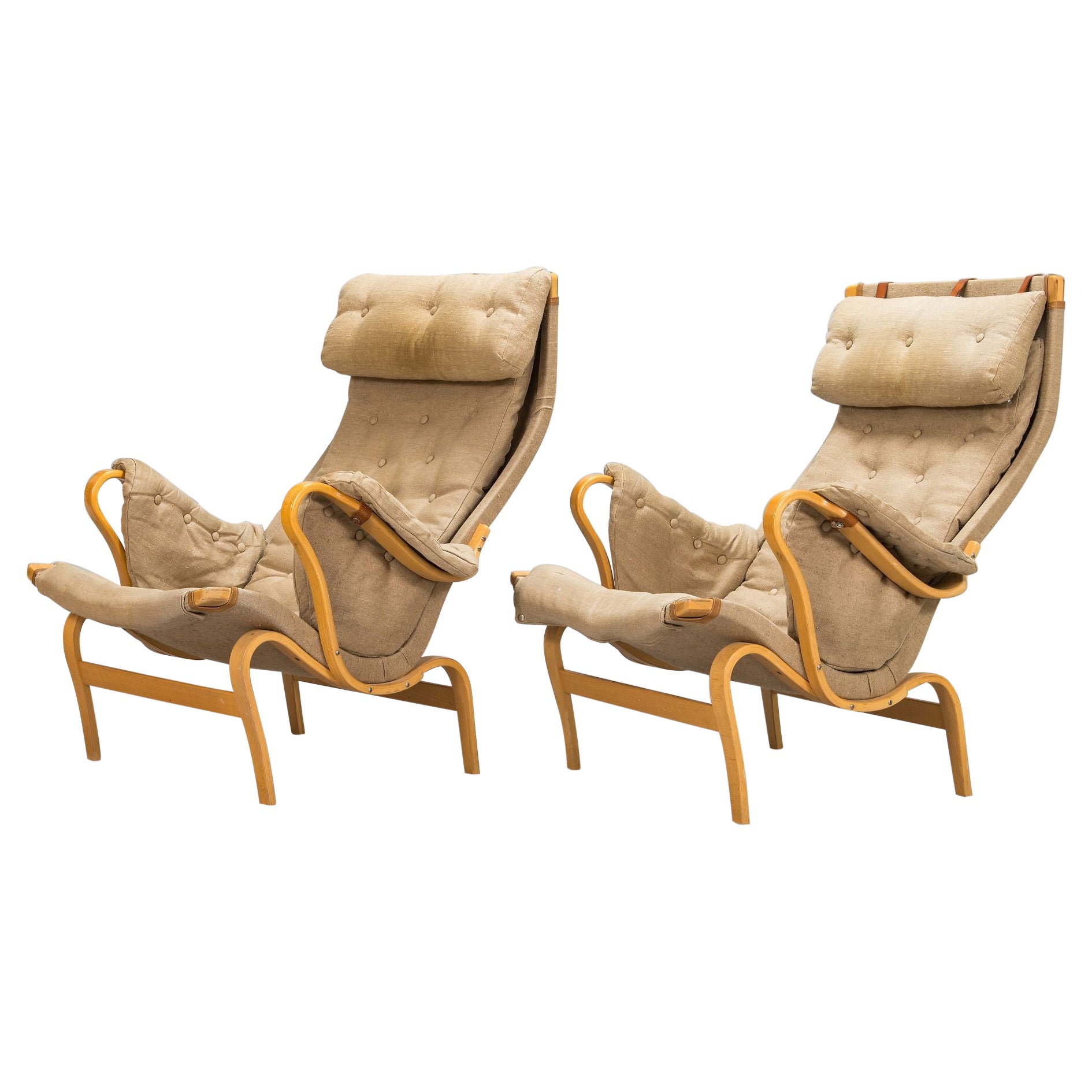 Pair Mid-Century Modern Pernilla Arm / Lounge Chairs by Bruno Mathsson, Denmark