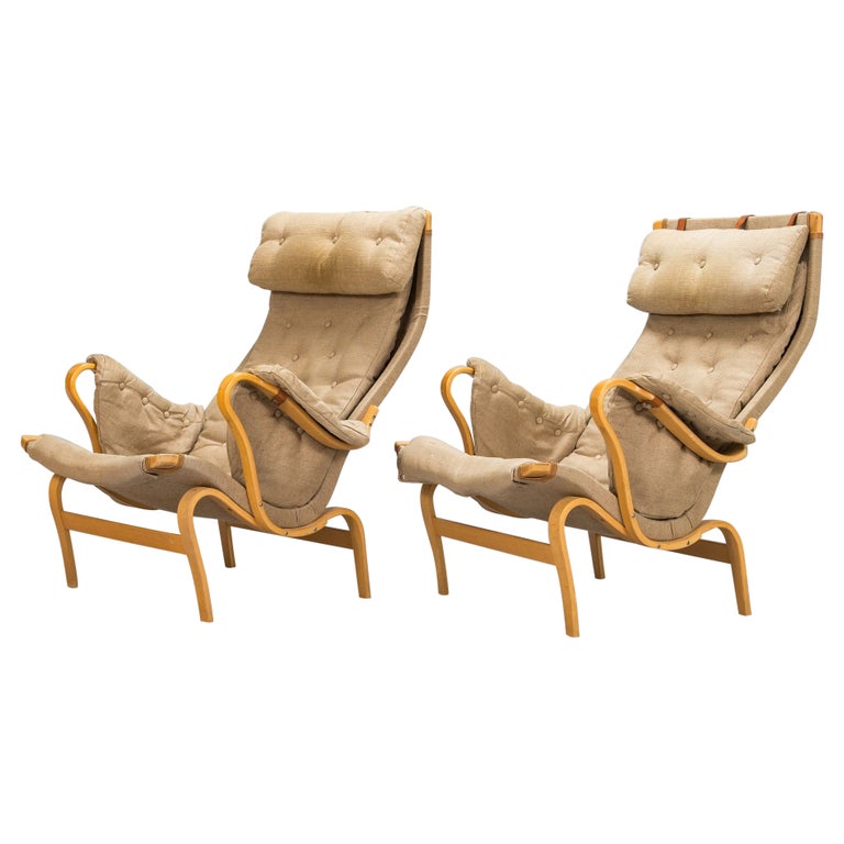 Pair Mid-Century Modern Pernilla Arm / Lounge Chairs by Bruno Mathsson, Denmark For Sale