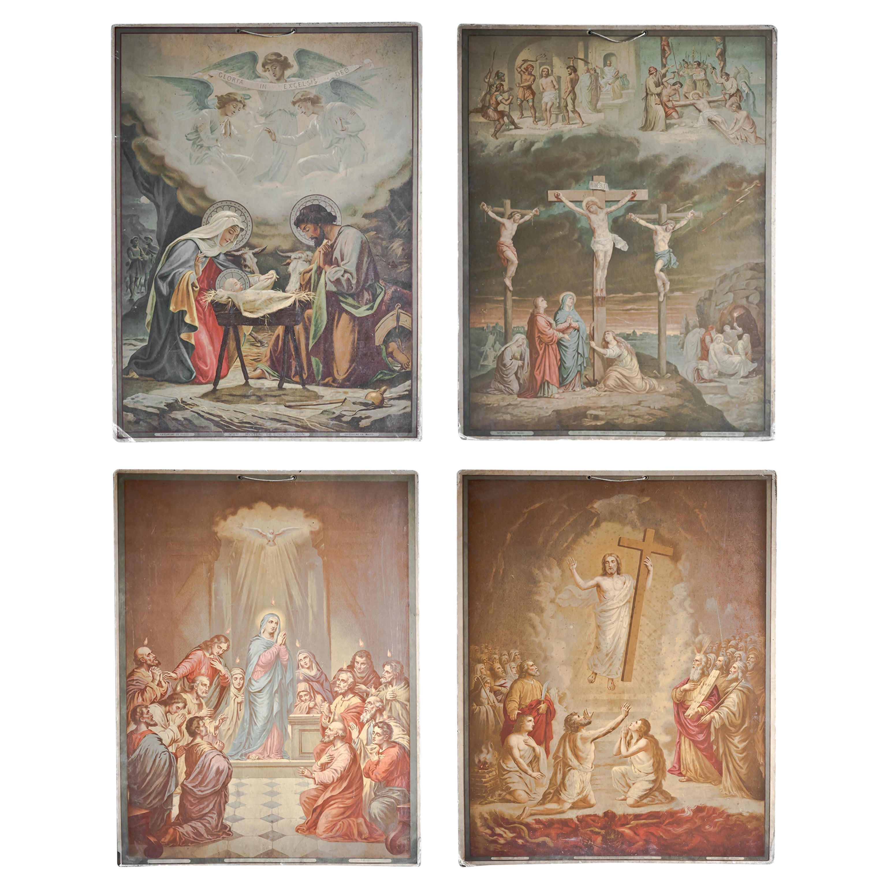 Set of Four Religious Sunday School Printed Cards For Sale