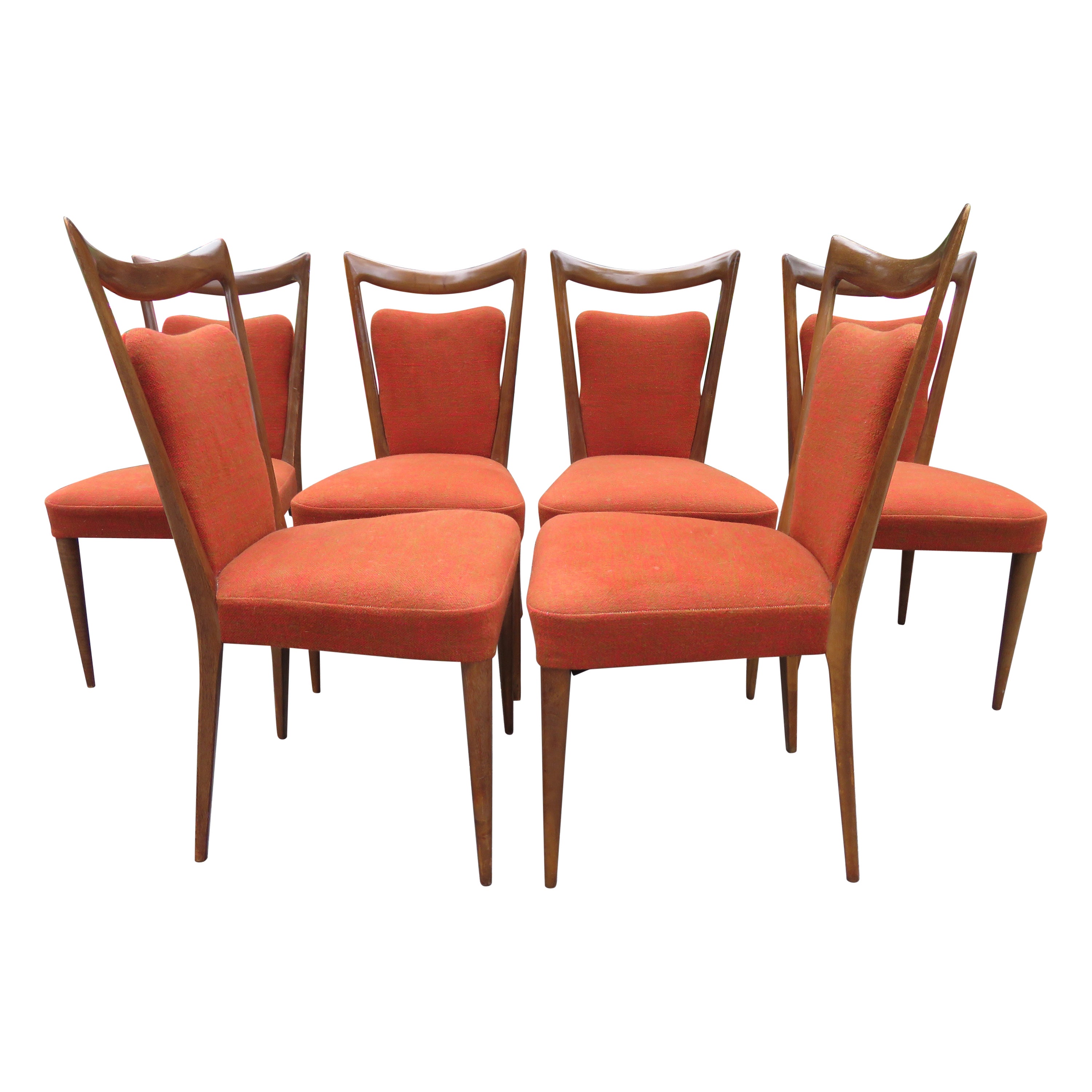 Fabuleux ensemble de six chaises de salle à manger italiennes Melchiorre Bega mi-siècle moderne