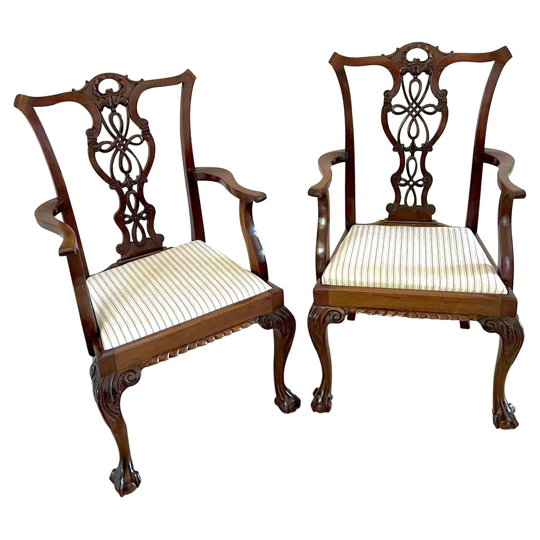 Pair of Antique Victorian Quality Carved Mahogany Desk Chairs For Sale