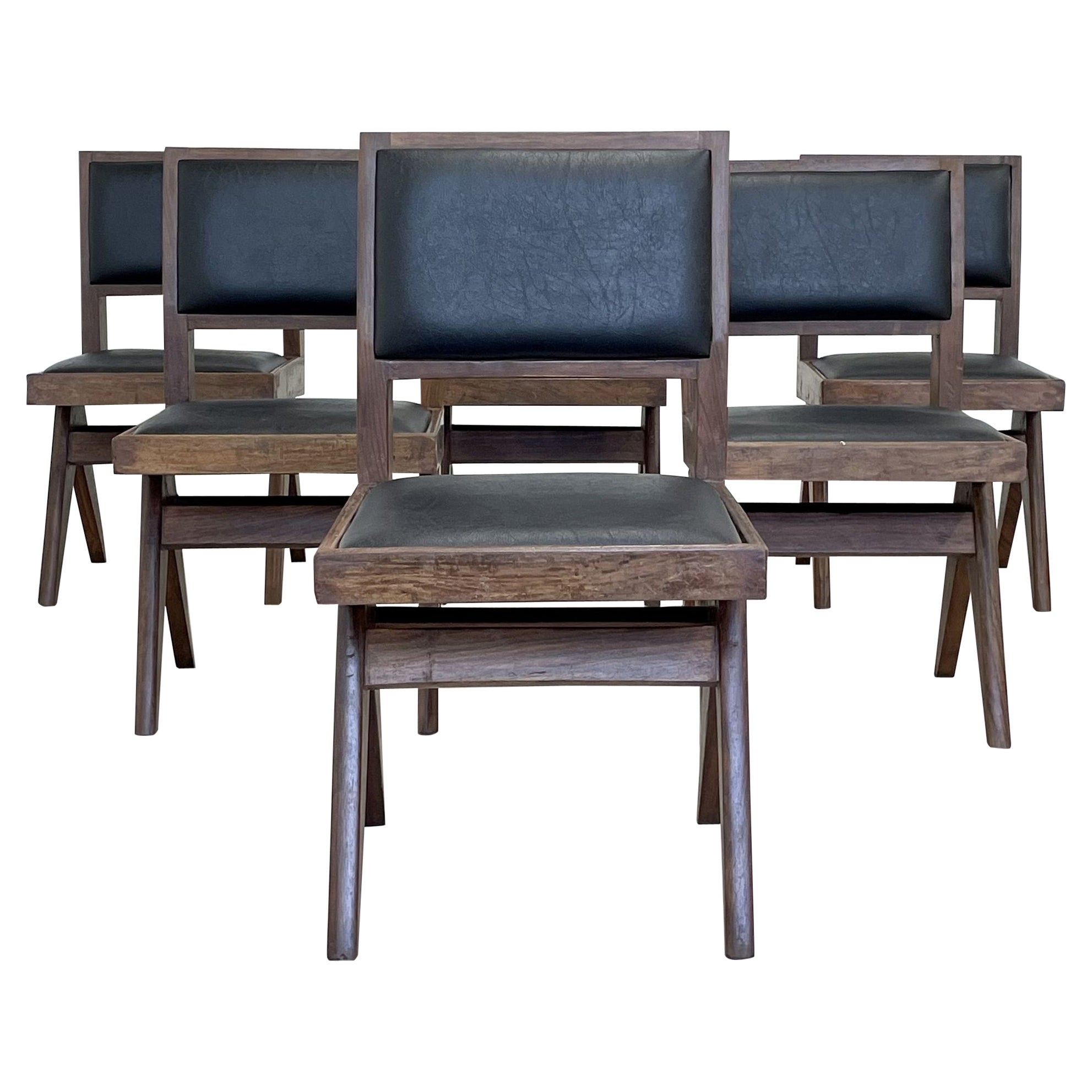 Pierre Jeanneret, French Mid-Century Modern, Six Dining Chairs, Teak, Chandigarh