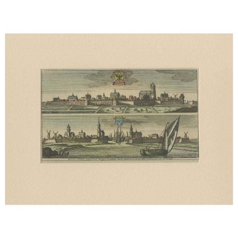 Antique Print of Bolsward and Dokkum, the Netherlands, circa 1680 For Sale