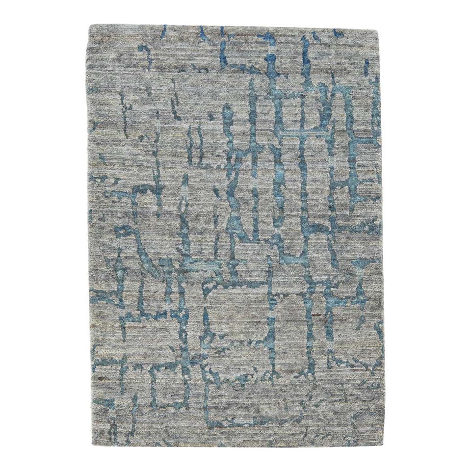 Contemporary Handmade Abstract Custom Blue Wool Rug For Sale at 1stDibs