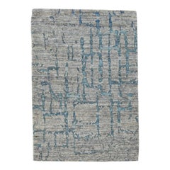 Alfombra contemporánea de lana gris abstracta hecha a mano