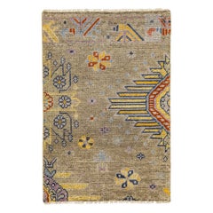Tapis transitionnel en laine de style Khotan fait à la main et sur mesure