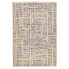 Contemporary Handmade Allover Beige & Purple Custom Wool Rug