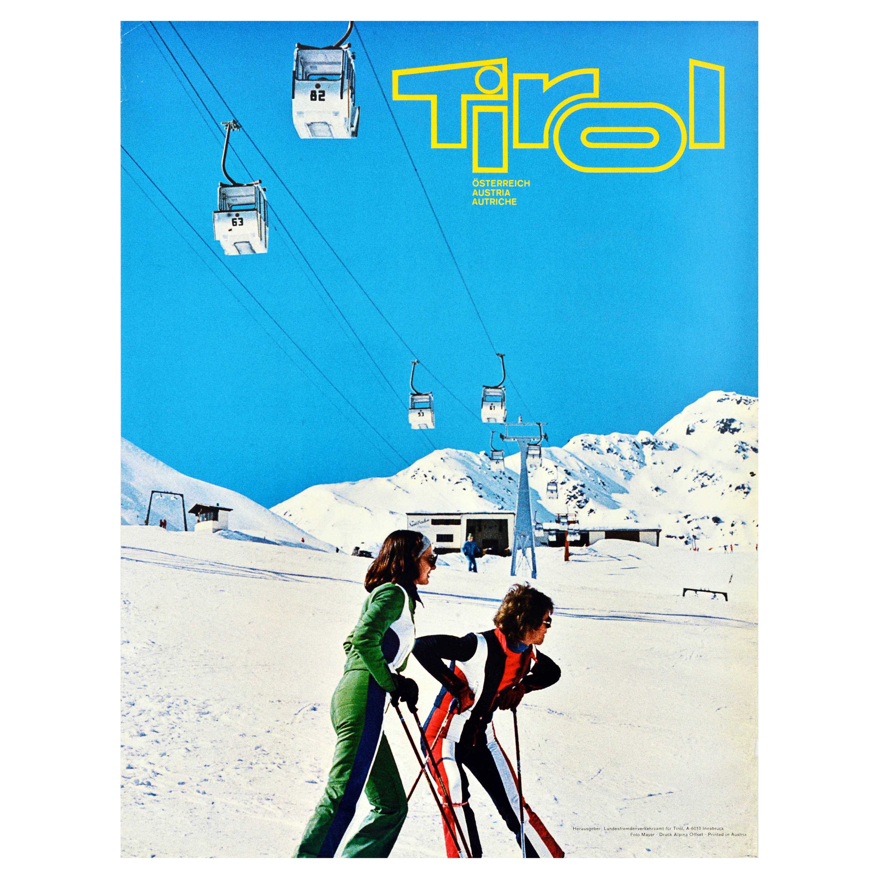 Original Vintage Winter Travel Poster Tirol Austria Ski Lift Skiing Resort Snow
