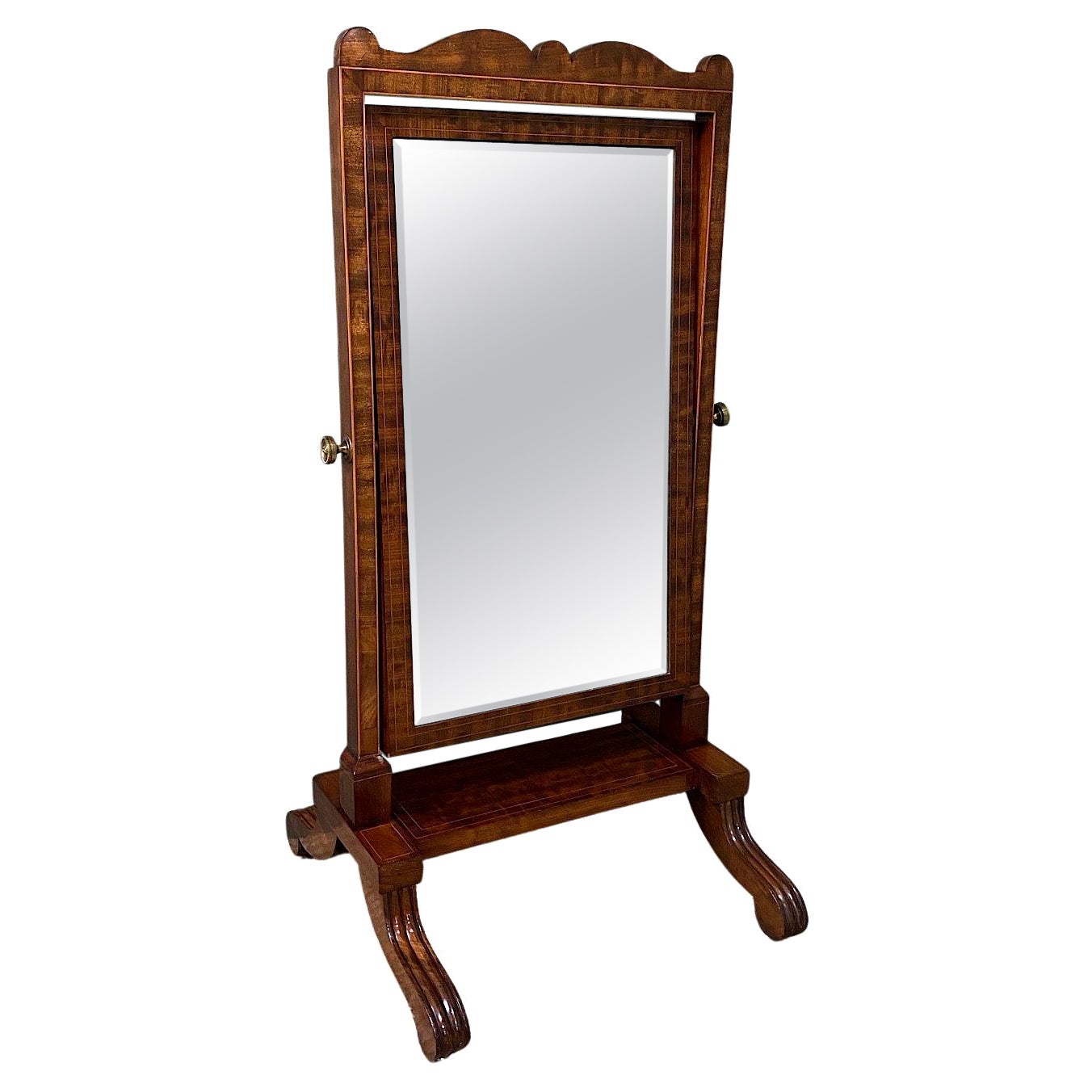 Elegant 19th century Small Victorian Inlaid Antique Cheval Mirror For Sale