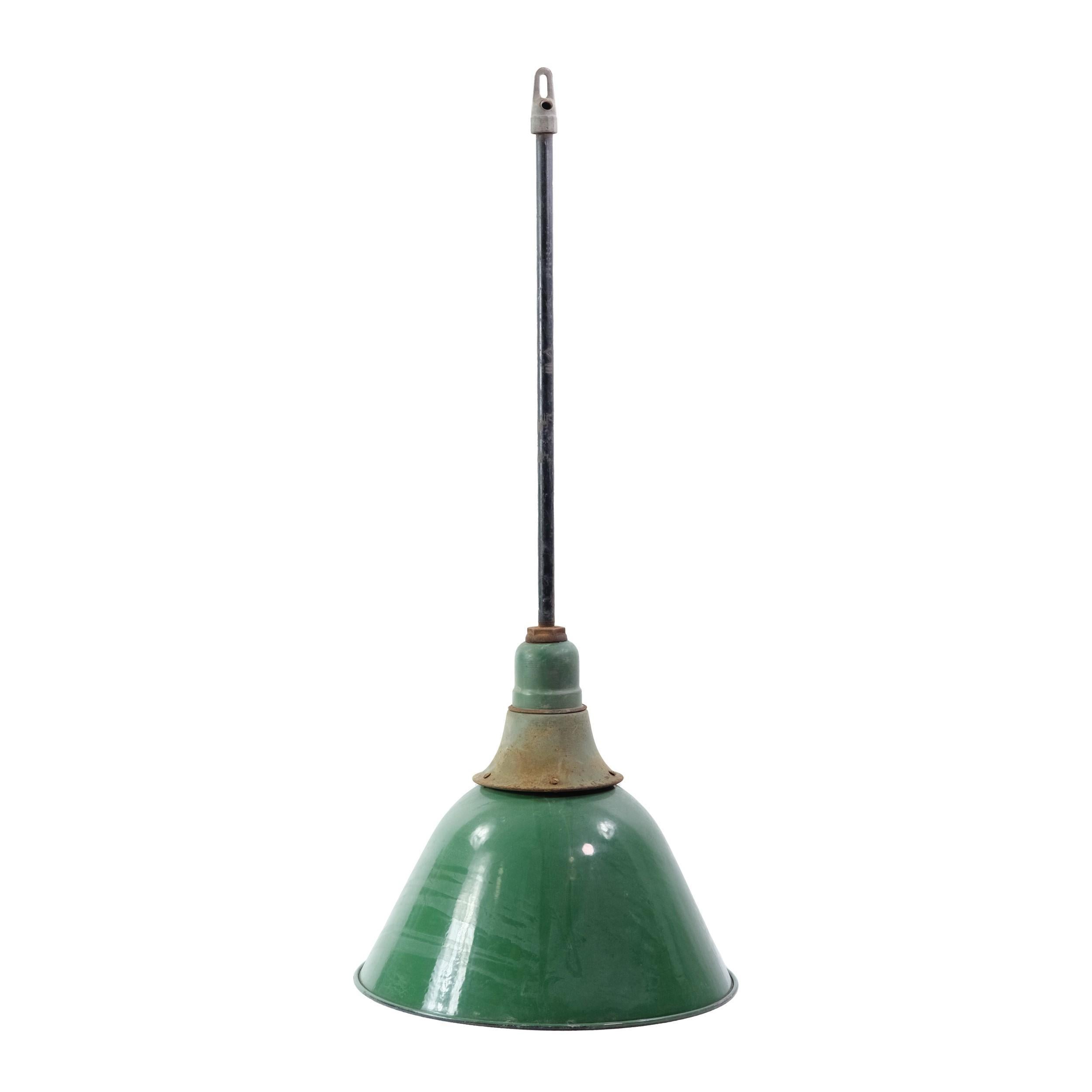 1940s Bell Shape Green Enameled Pole Pendant Light 19 in. Qty. Avail.