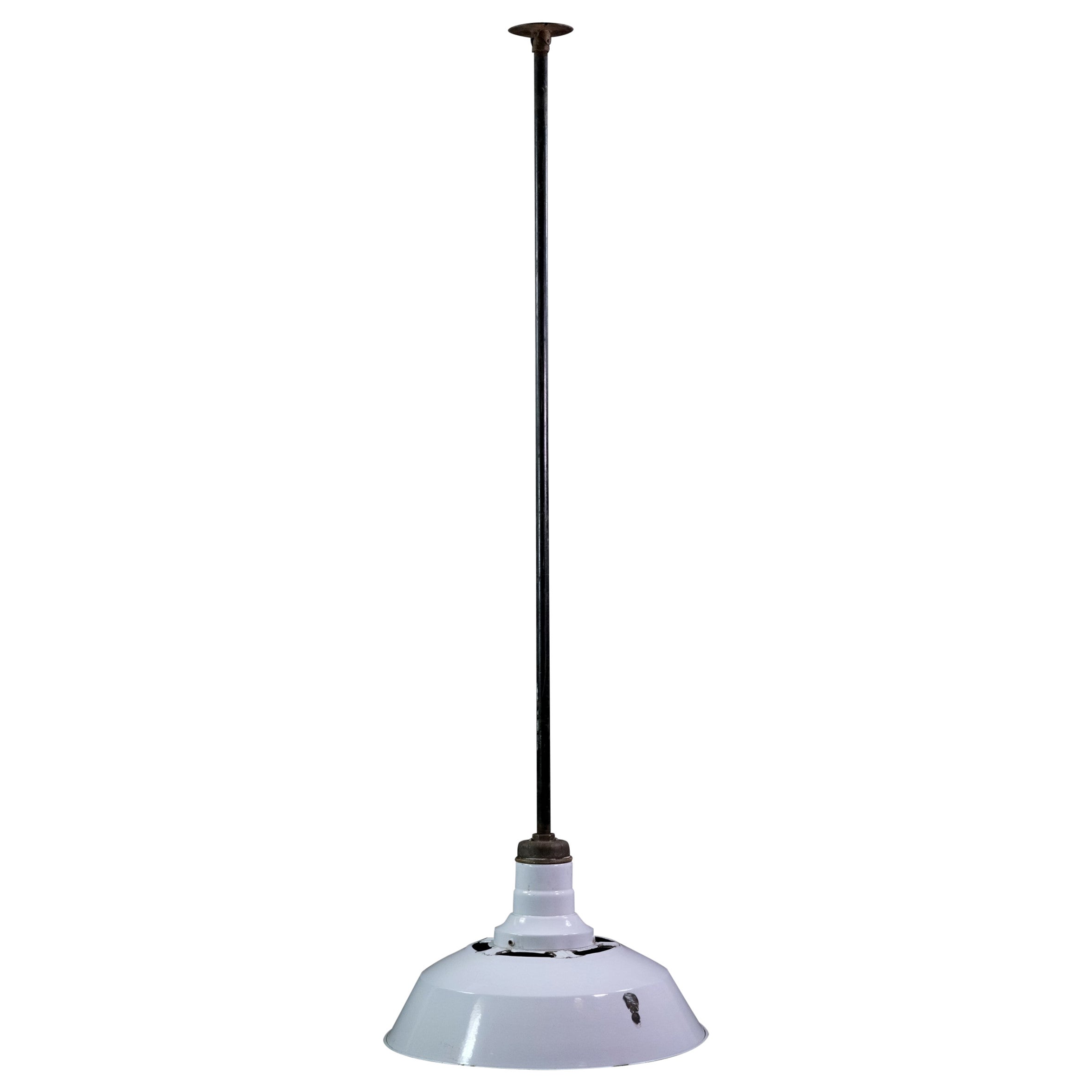 Industrial White Enamel Slotted Top Factory Pendant Light Quantity Available