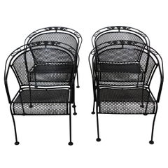 Set of 4 Mid-Century Modern Woodard Iron Curve Back Outdoor Arm Chairs  C