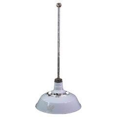 White Slotted Steel Shade Industrial Factory Pendant Light Qty Available