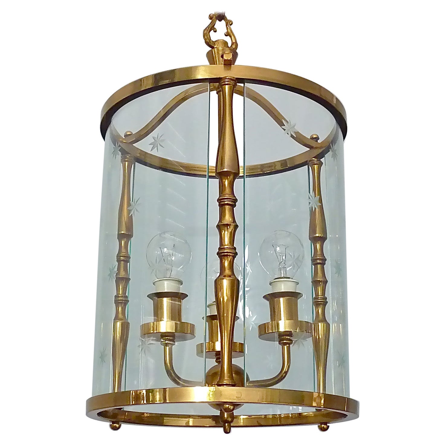 Rare Fontana Arte Pietro Chiesa Style Lantern Italian Lamp Brass Bent Glass 1950 en vente
