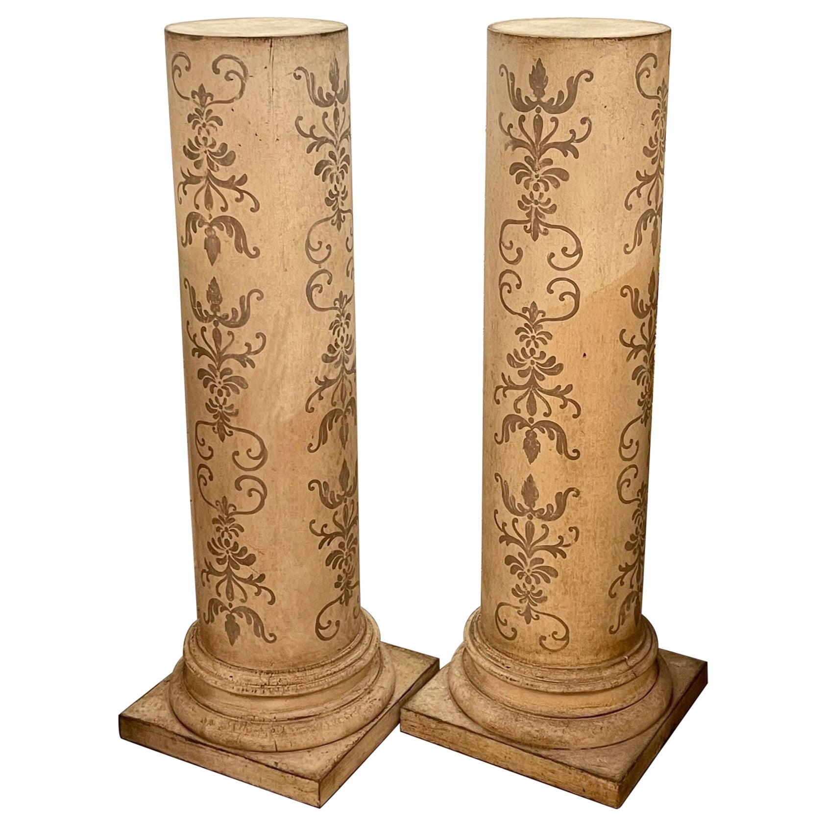 Pair of Italian Painted Wood Pedestals For Sale