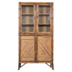 19thC English Tall Glazed Bamboo Cabinet