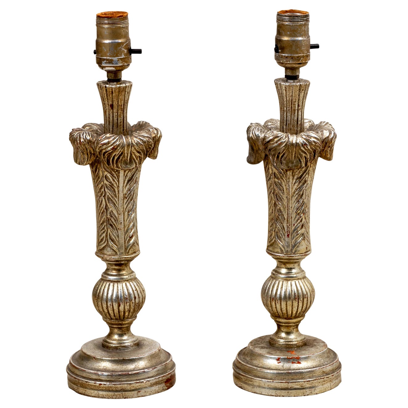 Pair of Silver Gilt Plume Lamps For Sale