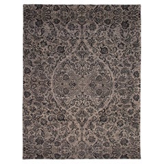 Tapis noué à la main en laine gris et noir Transitional Paisley, 9 pi x 12 pi