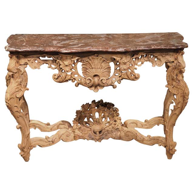 Circa 1750 Bleached Oak Rococo Console Table with Royal Flemish Red ...