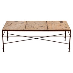Travertine and Iron Coffee Table
