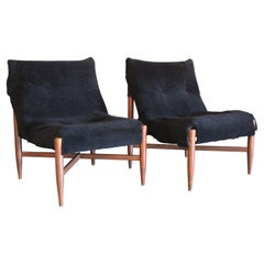 Pair of Danish Suede and Sheepskin Slipper Chairs