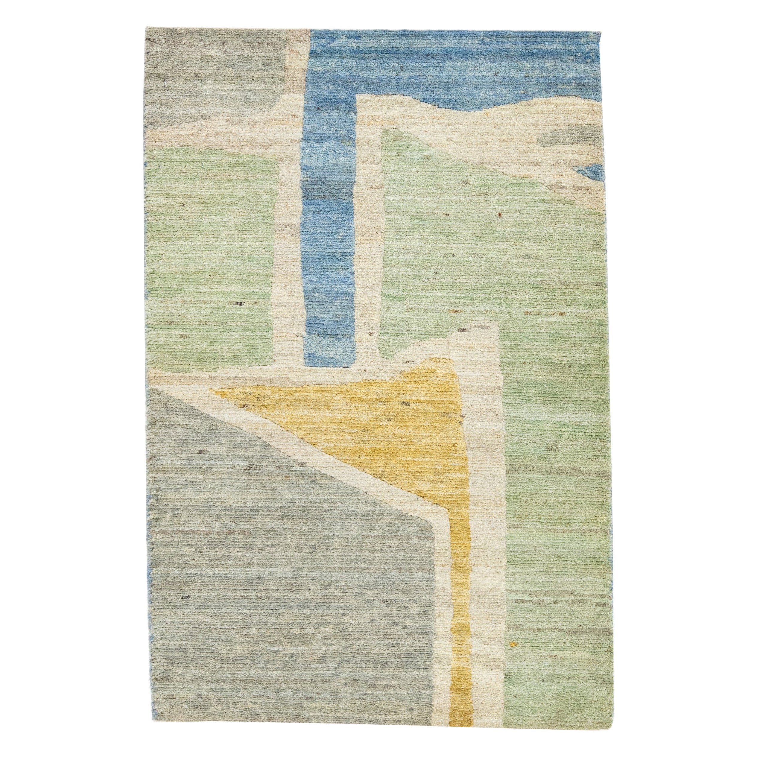 Tapis en laine moderne abstrait et multicolore fait à la main