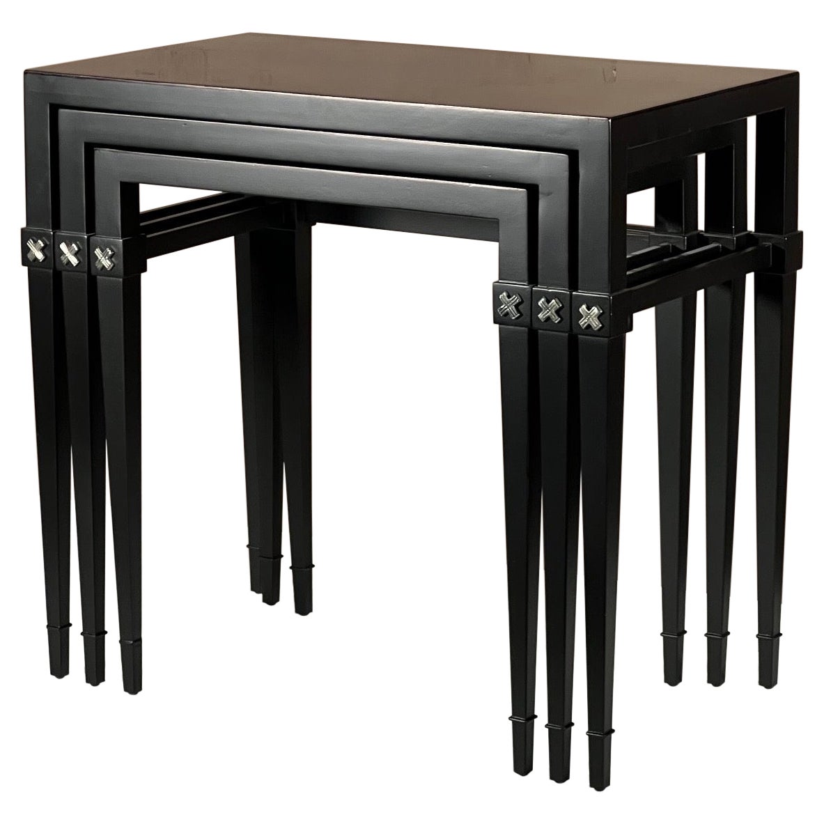 Custom Alligator Embossed Black Leather Nesting Tables at 1stDibs