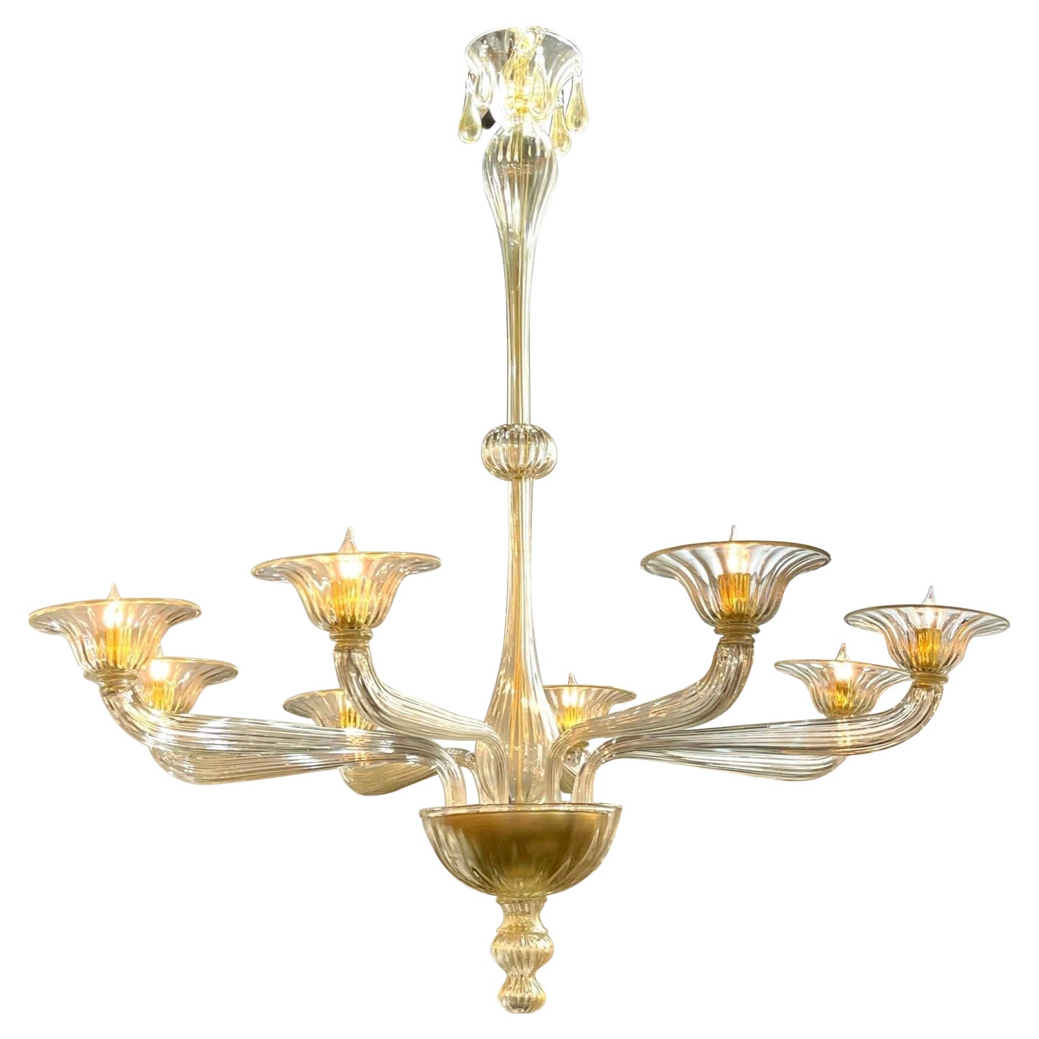 Modern Gold Murano Glass Chandelier For Sale