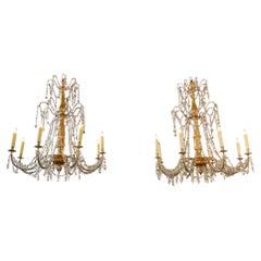 Pair of 19th Century Italian Giltwood and Crystal Chandeliers