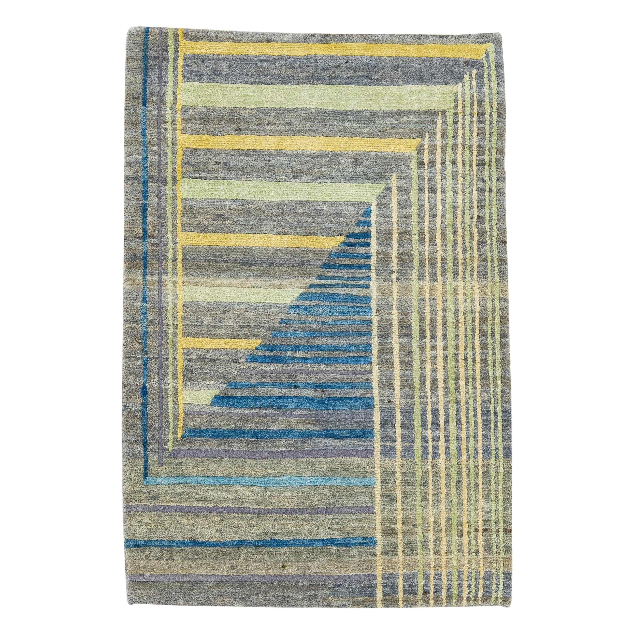 Modern Gray/Green Handmade Abstract Custom Wool & Silk Rug