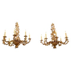 19th Century Italian Gilt Tole Floral Chandeliers with 8 Lights