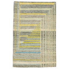 Alfombra abstracta moderna de lana y seda gris/amarilla hecha a mano a medida