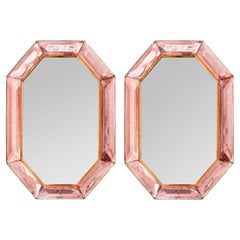 Pair of Bespoke Octagon Pink Murano Glass Mirrors, in Stock