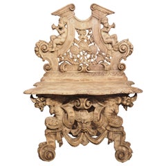 Antique Bleached Renaissance Style Walnut Sgabello Chair from Italy, Circa 1870