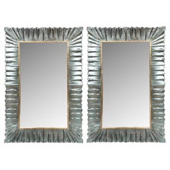 Pair of Mirror Teal Sea Green Murano Glass Framed, in Stock