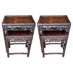 Pair of Chinese 19th Century Hand Carved Nesting Tables