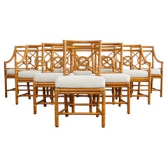 Set of Ten McGuire Rattan Target Design Dining Chairs