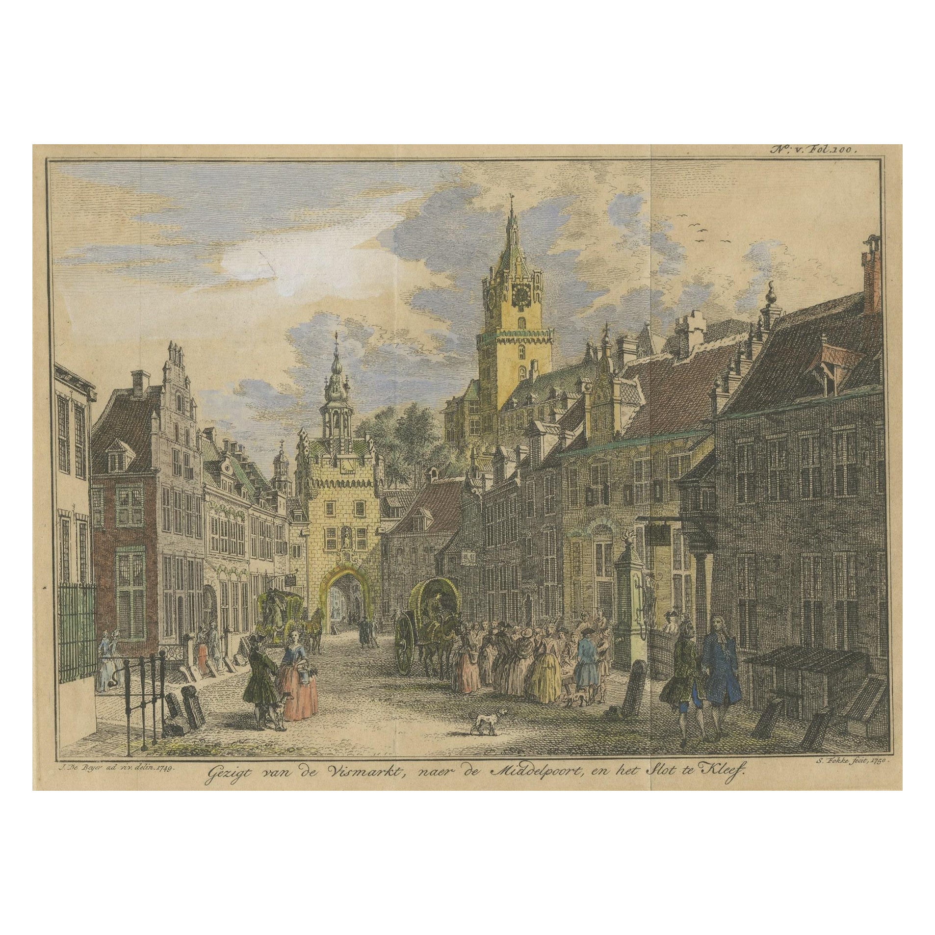 Stampa antica della città di Kleve o Kleef in Germania, 1752