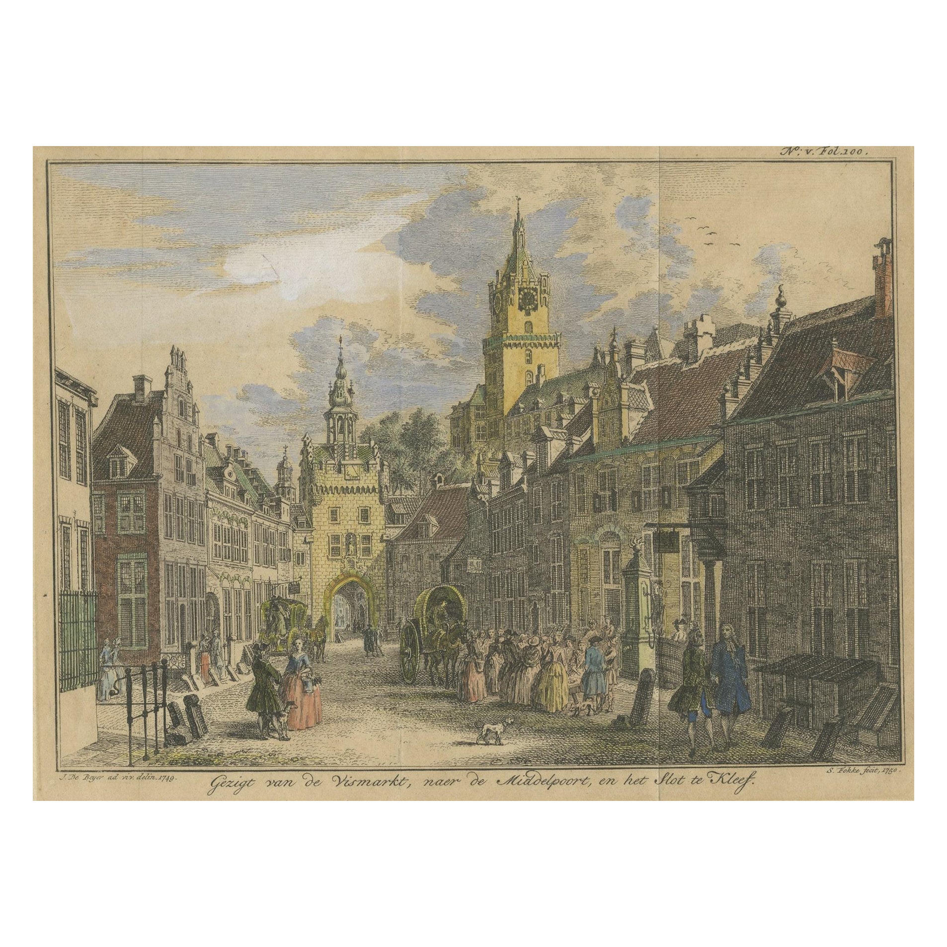 Antique Print of the City of Kleve or Kleef in Germany, 1752 For Sale