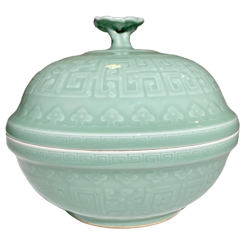 Chinese Antique Porcelein Tureen Withmashroom Shaped Lid, Qing Period For Sale