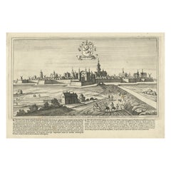 Antique Print of the City of Leeuwarden, Friesland in The Netherlands, 1680