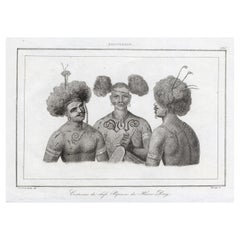 Impression ancienne des costumes des chefs de Papouasie, 1836
