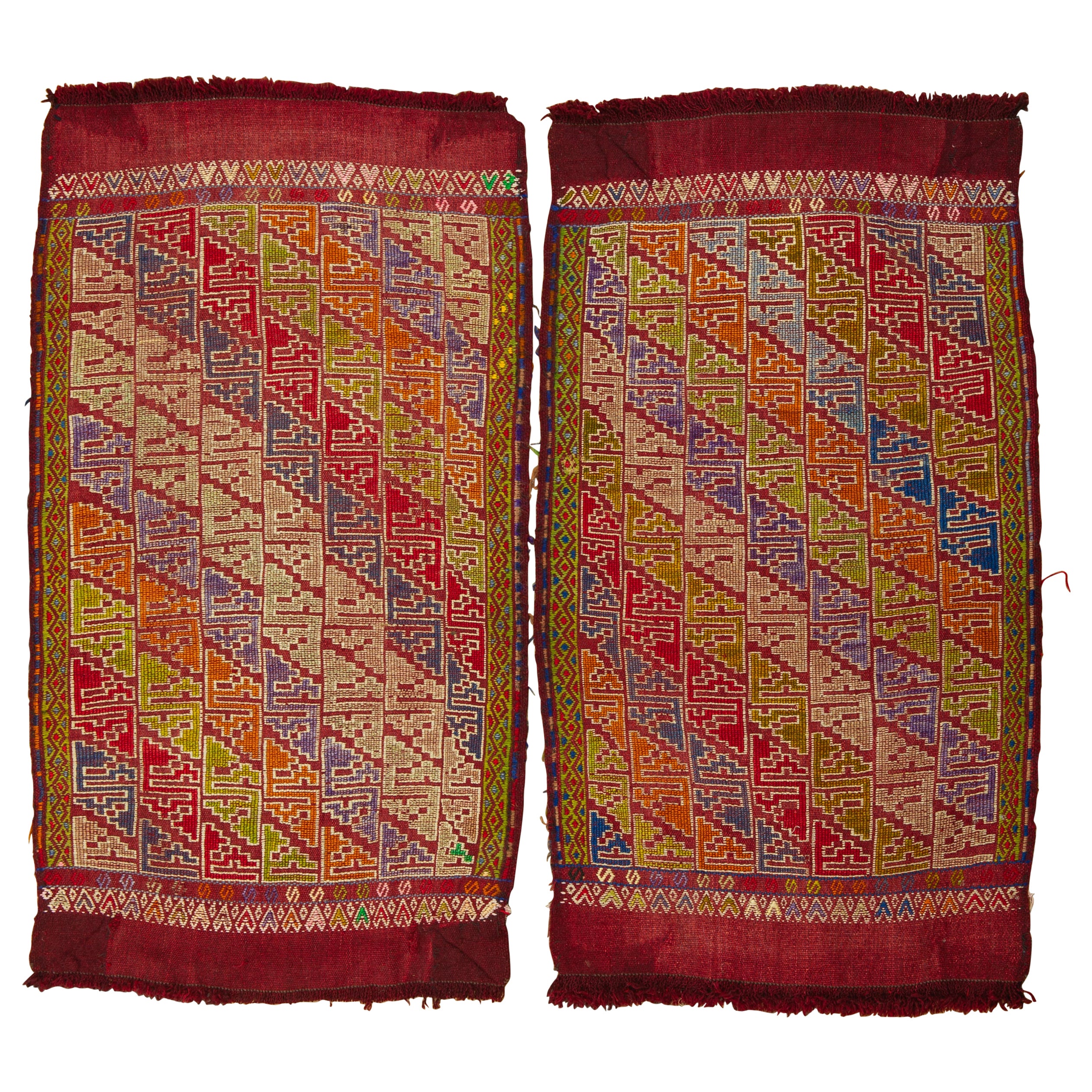 Pair Flatwave Turkish "Cicim" YASTIK Entirely Embroidered For Sale