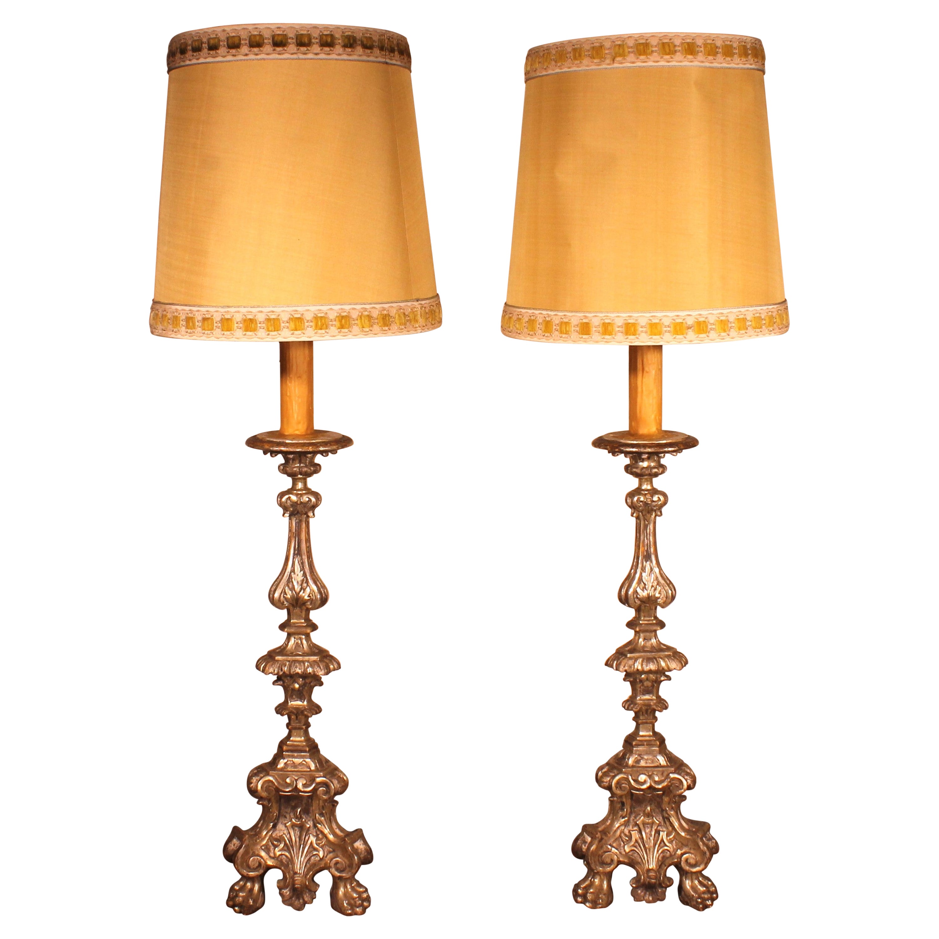 Pair of Italian Torcheres in Silver Wood Early 19th Century For Sale